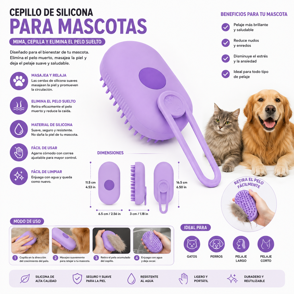 Cepillo de Silicona para Mascotas Büytit
